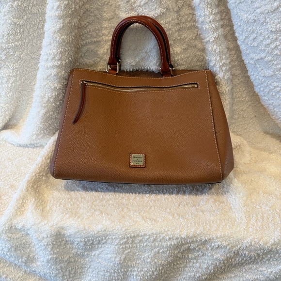 Dooney & Bourke Pebbled Leather Satchel Tote Brown Red Lining - Picture 13 of 14